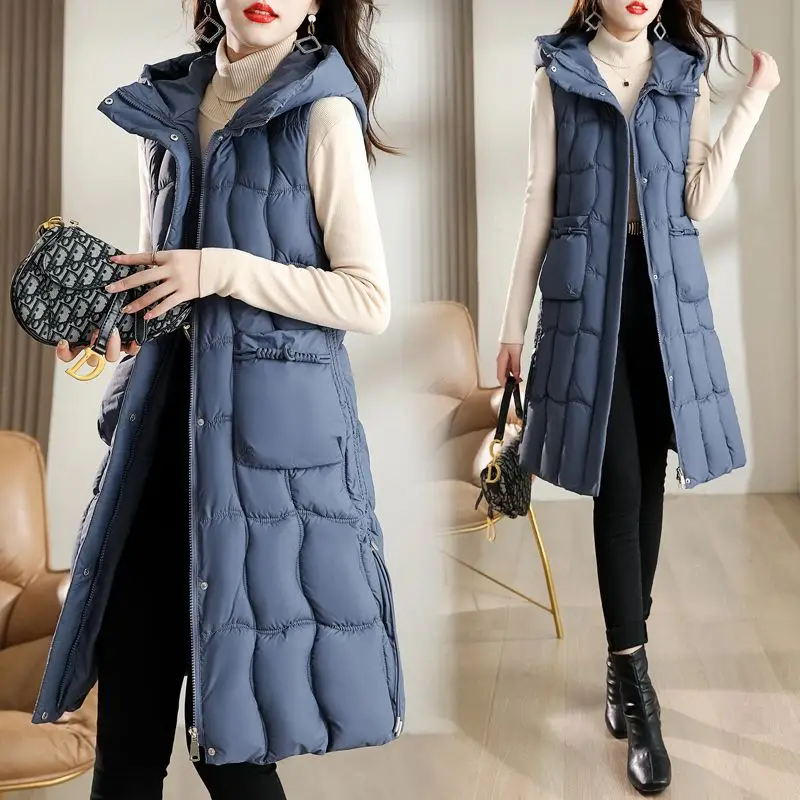 2025 New Winter Sleeveless Tank Top Women Down Jacket Puffer Parkas Hooded Padded Vests Loose Fit Female Fashion Casual Outwear