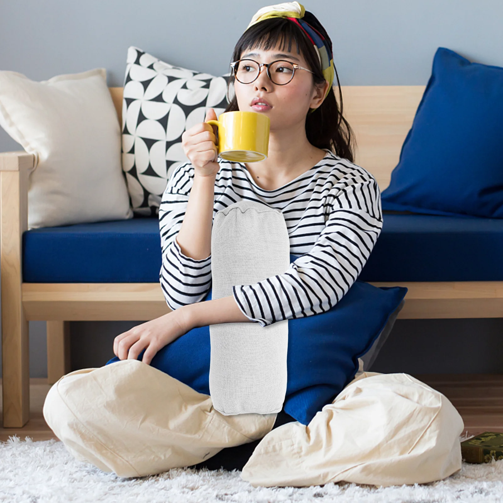 

1 Yoga Pillow Cotton Linen PP Filling Anti-Slip Design for Lumbar Support Neck Exercise Portable for Home Gym Yoga Beginners