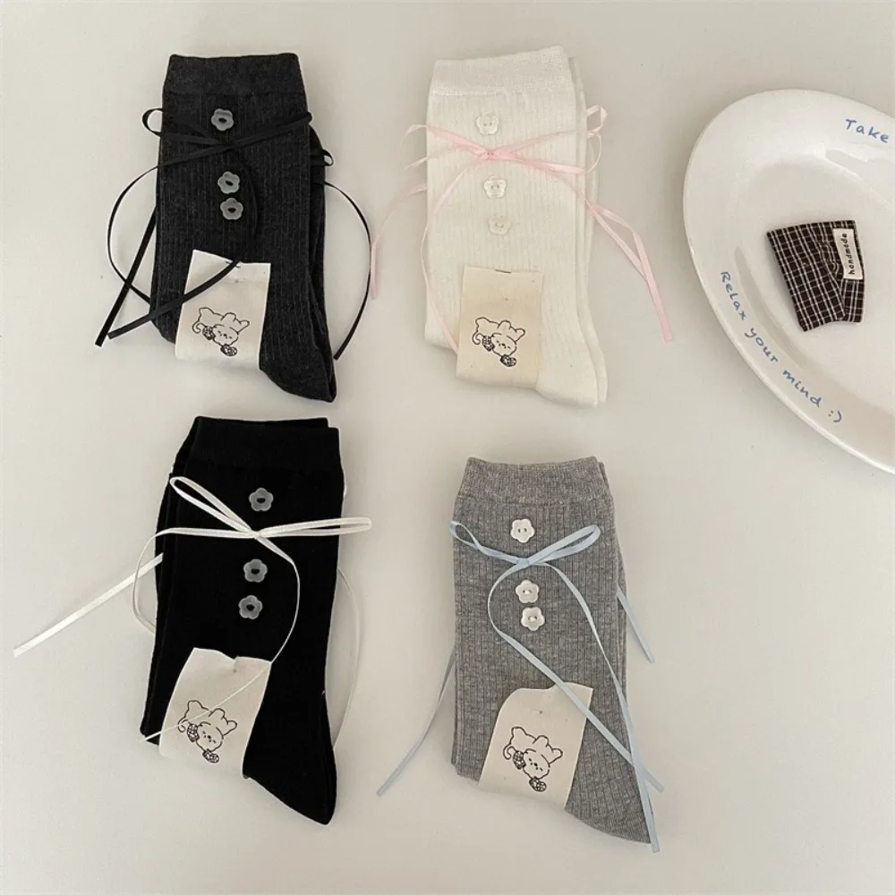 Chaussettes mi-longues nouées avec nœud papillon pour femmes, botte de neige, cadeau pour filles, document tout à fait solide, doux, automne, hiver, nouveau