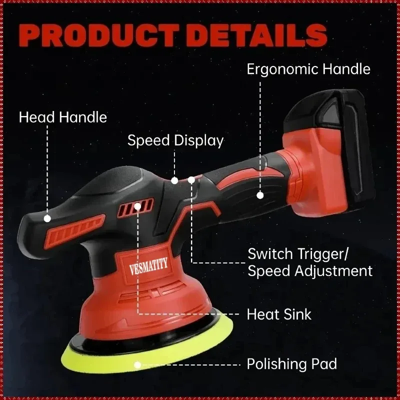 Cordless Digital Display Polisher Electric Polisher Auto Car Waxing Machine Disc Sand Grinder For Milwaukee Battery - view 5
