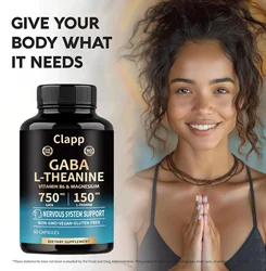 GABA L-theanine Stress Relieving Supplement - Magnesium | Vitamin B6-750 Mg Gamma Aminobutyric Acid