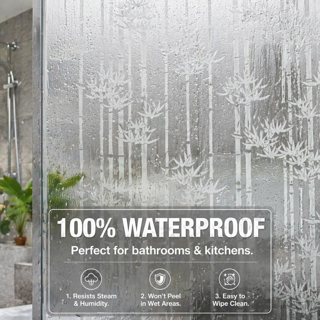 Bamboo Pattern Self-Adhesive Frosted Window Film Frosted Wild Floral Window FilmPrivacy  Diffusing Home Glass Decor Sticker