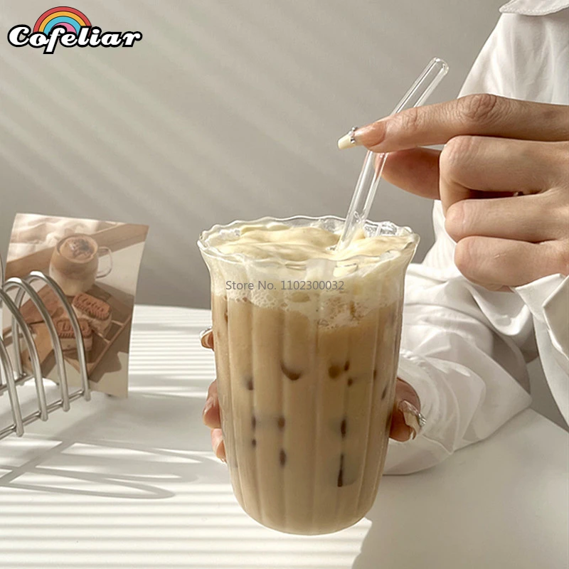 Transparent  Ribbed Latte Coffee Cup Cocktail Glasses Vertical Grain Phnom Penh Glass Water Cup Juice Cup Coffee Whiskey Cups