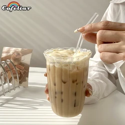 Transparent  Ribbed Latte Coffee Cup Cocktail Glasses Vertical Grain Phnom Penh Glass Water Cup Juice Cup Coffee Whiskey Cups