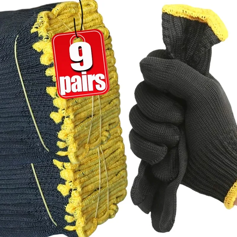

3/9 пар черных нейлоновых устойчивых рабочих перчаток, защитные утолщенные противоскользящие защитные варежки с защитой от порезов, кухонные перчатки для мясника