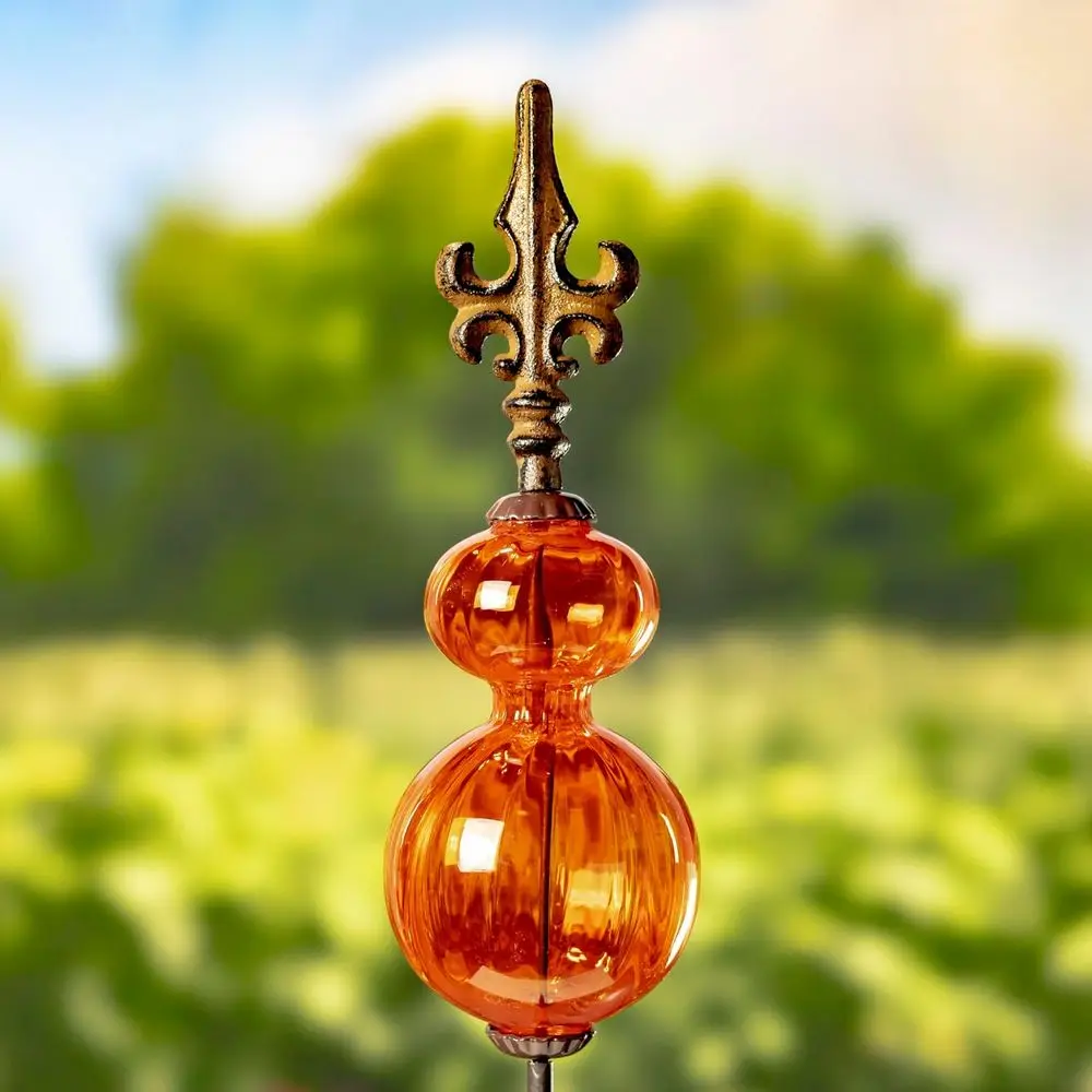 Set of 6 Decorative Glass Garden Stakes with Cast Iron Finials - view 6