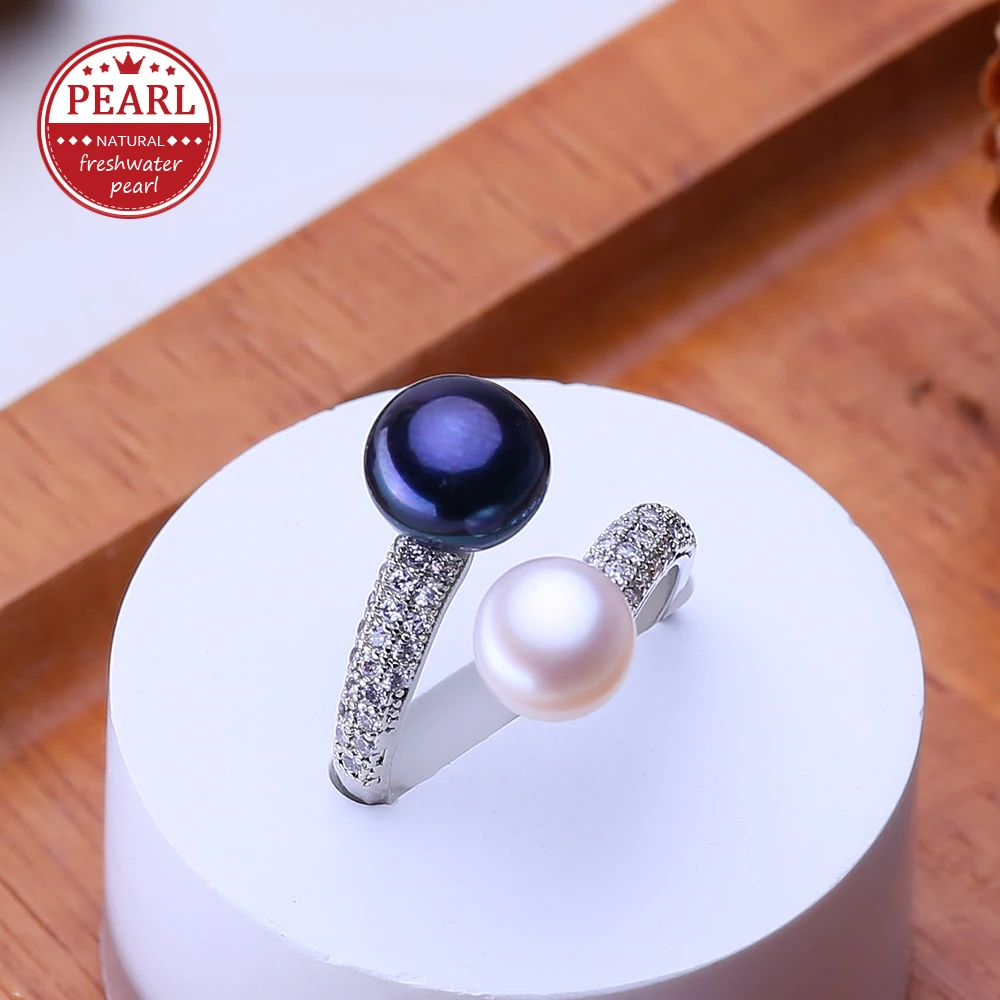 FENASY Natural Freshwater Pearl New Fashion 925 Sterling Silver Multi Layered Zircon Party Adjustable Rings For Women Wholesale