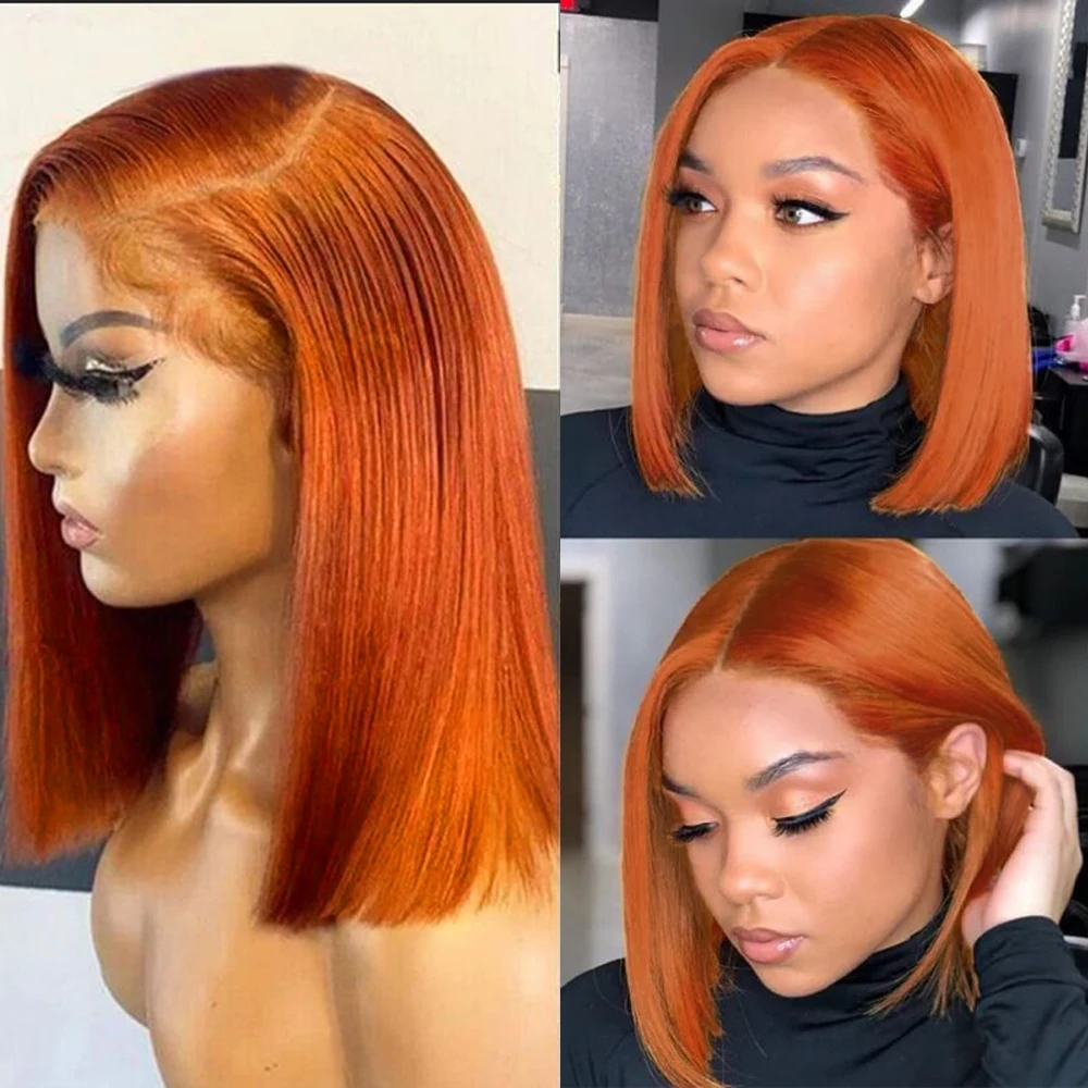 Orange Bob Wigs Human Hair Short Straight Bob Cut Ginger Human Hair Wig