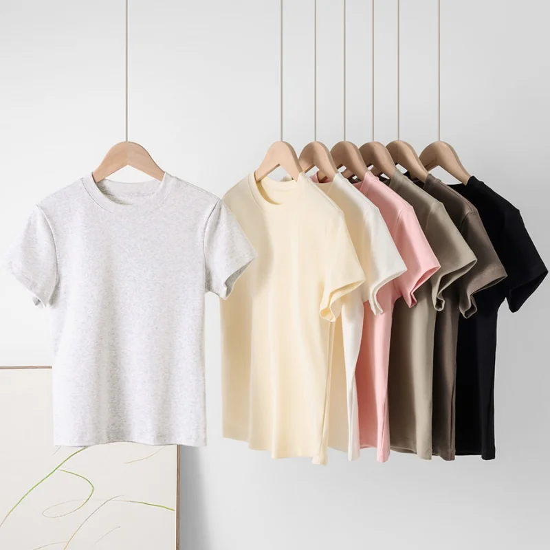 

Shoulder Short-Sleeved T-Shirt Women French 2025 Summer Short Stretch Slim Spice Girl Style Thin Short Top T-Shirt Summer Dress