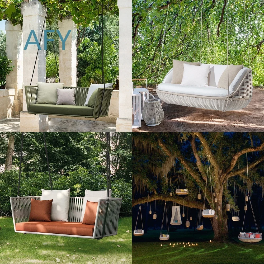 Outdoor Hanging Basket Swing for Indoor Outdoor Use Wicker Rattan Lounge Chair for Patio Balcony Garden Yard Sofa Seat