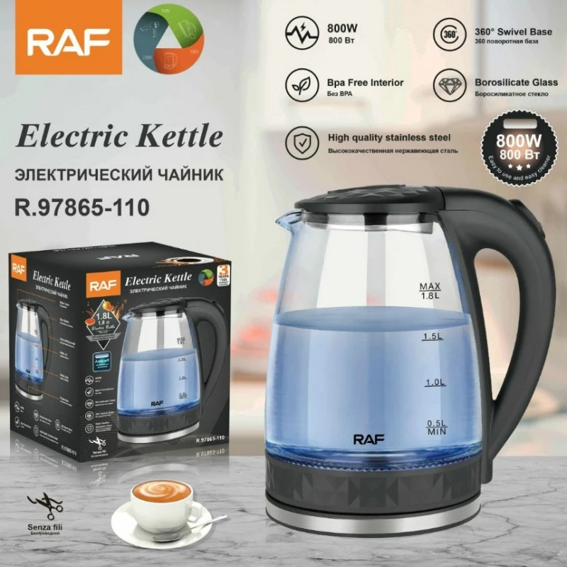 

RAFElectric kettle with visible high borosilicate glass and automatic shut-off