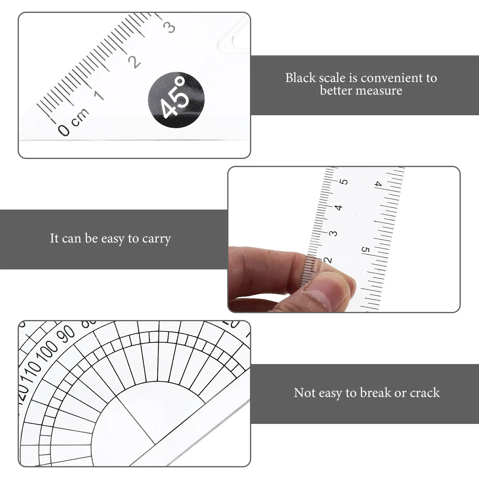 

4 Sets Drawing Ruler Engineering Protractor Rulers Drafting Tools Craft Plastic Straight