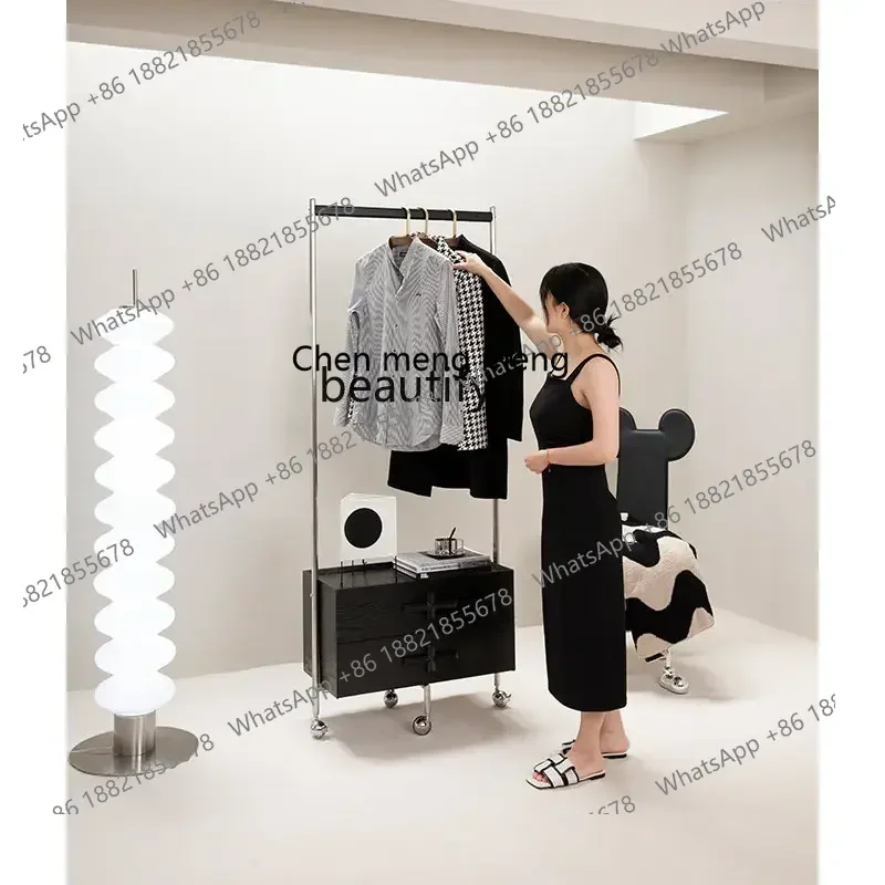 cc182R11 Solid Wood Coat Rack Floor Bedroom Corner Multi-Functional Stainless Steel Movable Hanger