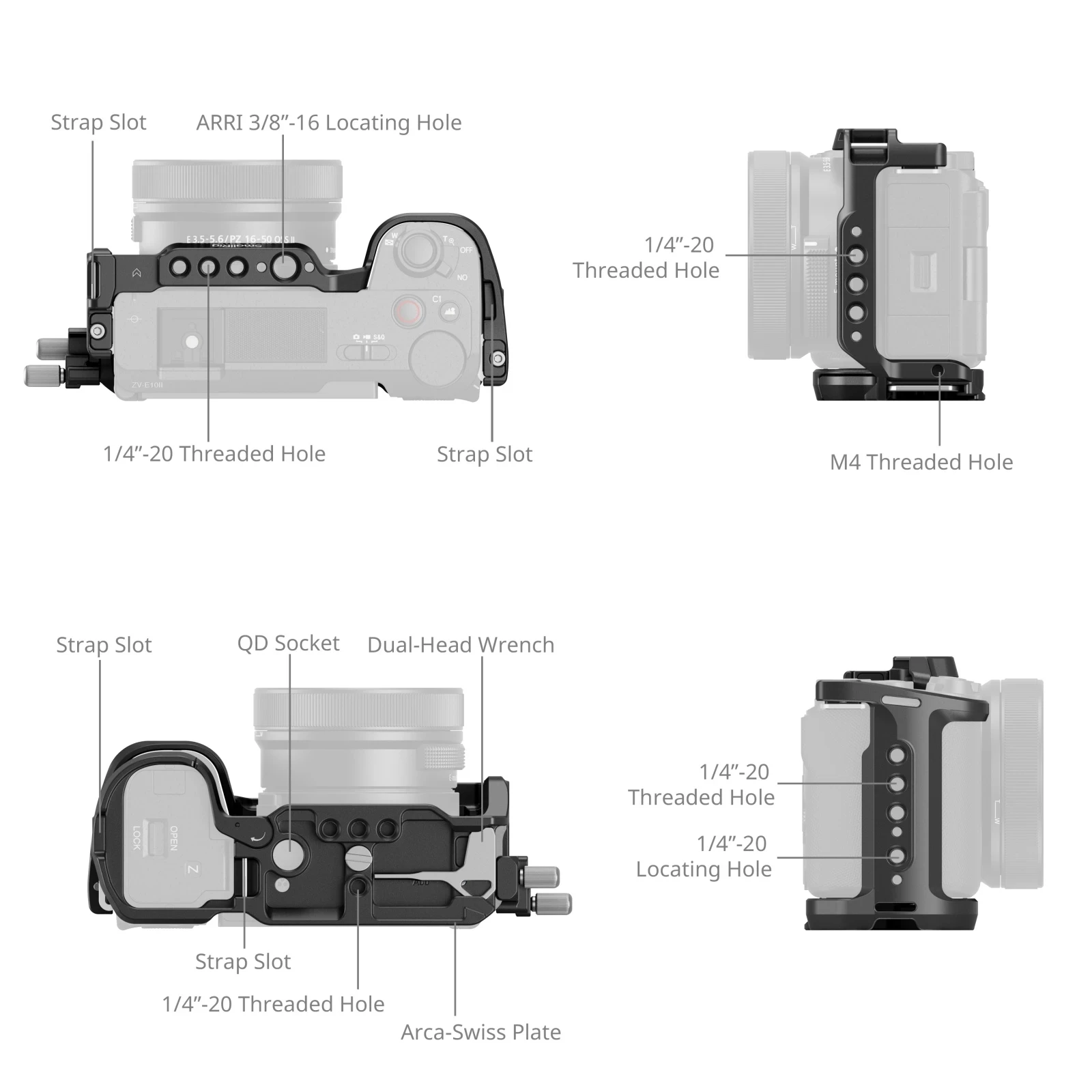 Smallrig HawkLock Quick Release Cage Kit for Sony ZV-E10 II L-Shape Mount Plate with Wooden Handle Baseplate for SonyZV-E10II﻿