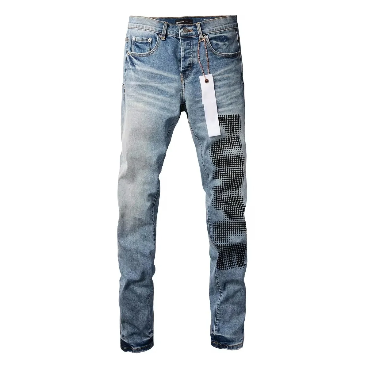 new Top quality Purples jeans Men with High street blue print letters Fashion brands Repair Low Rise Skinny Denim pants big size