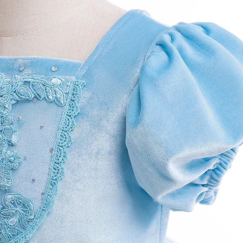 Sky01 Girl Cinderella Dress for Kid Girl Halloween Princess Cosplay Velvet Ball Gowns Clothing Mesh TUTU Floral Costume 2-1Sd01$