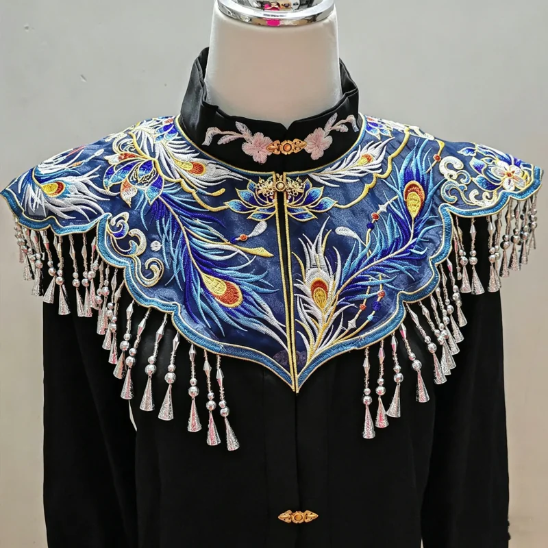 Cloud Shoulder Embroidered Miao Silver Tassel Retro Chinese Style Shirt Qipao Horse-Face Skirt Fake Collar Hanfu Shawl Cloak