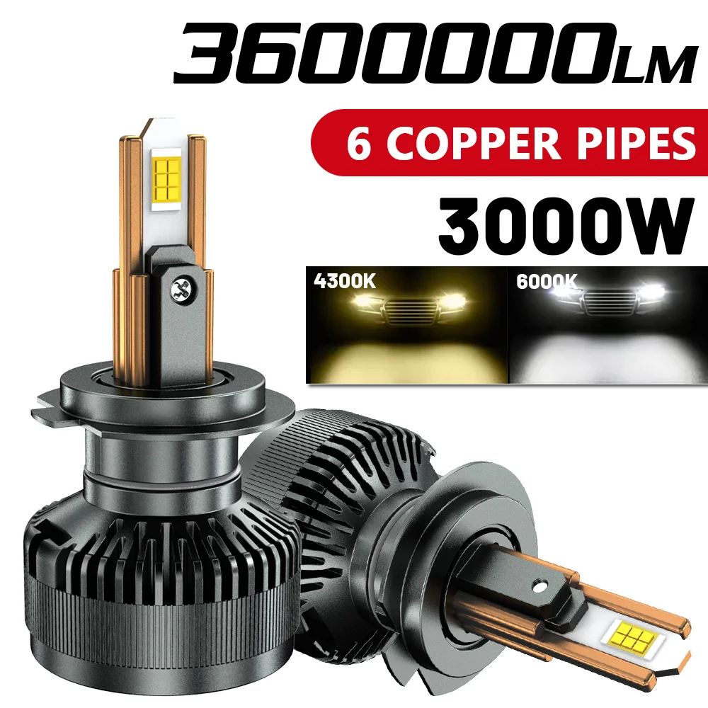 

2PCS 4300K 6000K LED Headlight H7 H4 H8 H9 H11 9005 HB3 9006 HB4 H1 LED Car Lights 6 copper pipes cooling Auto Lamp 12V 24V