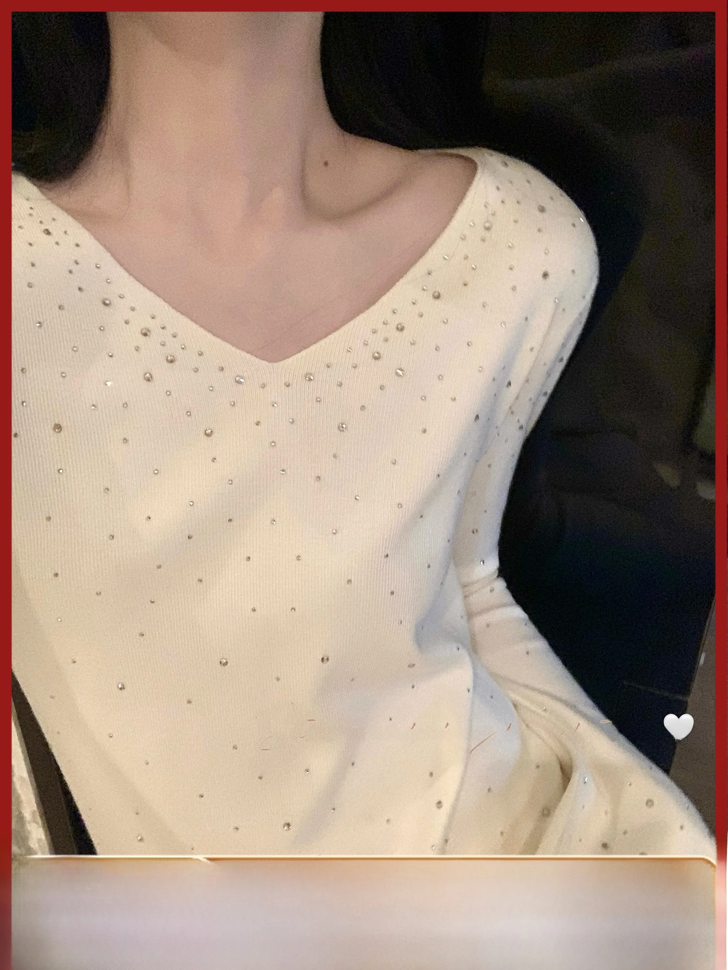 

Youwei Ultra Sli V-Ne Woolen Knitted Base irt Women's White Inner Wear Top Casual Sle Regular Fit Long Sve