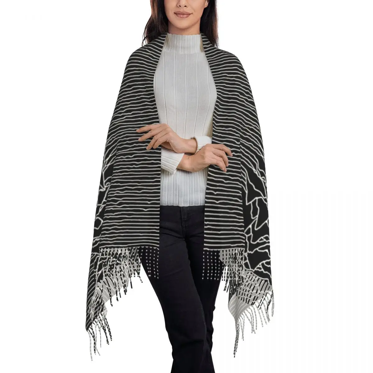 Winter Wave White Fringe Wraps Simple Shawl Birthday For Women Girls Integrated Warmth Preservation Outdoor