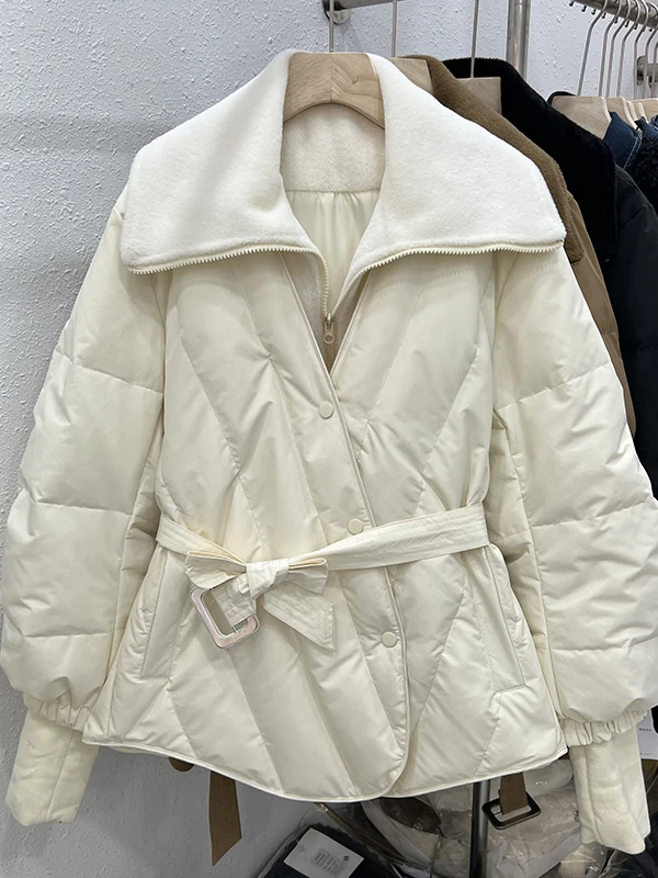 

Ele Peplum Thiened down Jaet Women's Autumn Winter Faion Slimming Coat Small Size Straight Cut Long Sve Zipper