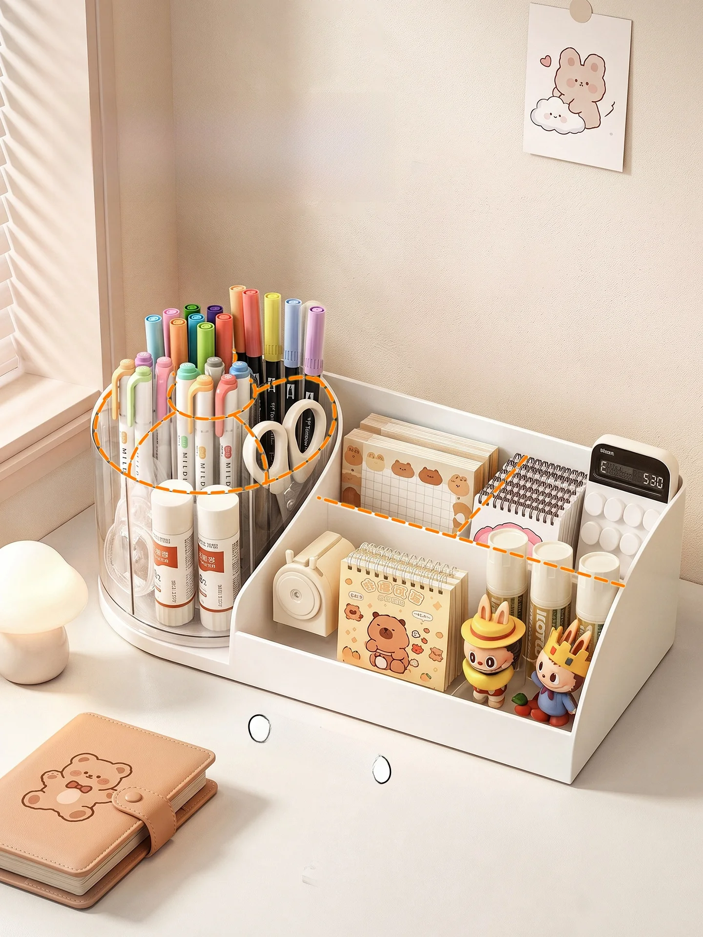 rotatable-desktop-organizer-box-student-desk-marker-cup-multi-function-pen-holder-work-station-two-in-one-storage-rack