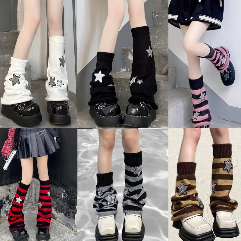1 Paar gestreifte gestrickte Wadensocken für Damen im Herbst und Winter, warm, bequem, weites Bein, JK, Spicy Girl, College-Stil, Sockenärmel