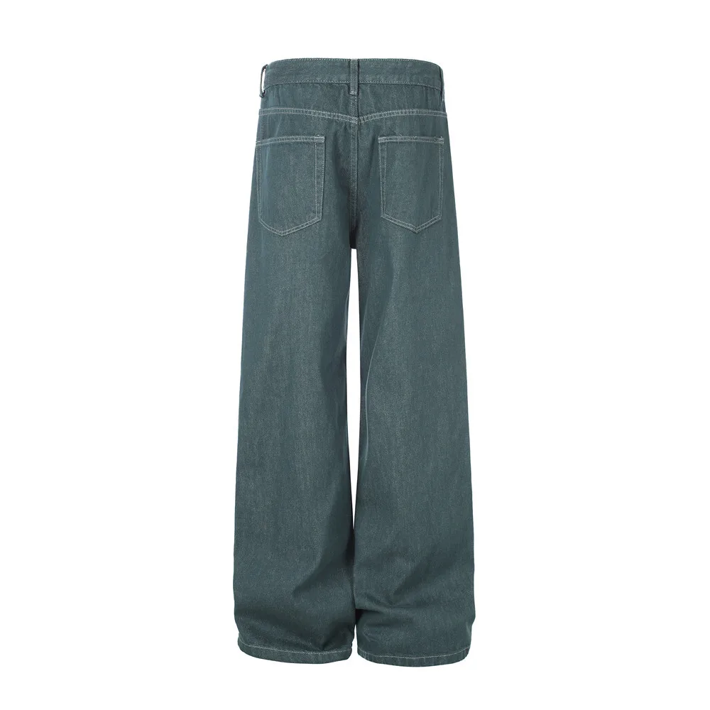 MWJLPWQ Cleanfit Loose Jeans For Men Trendy American Straight Casual Pants Contrasting Color Unique Stitching Trousers 20995