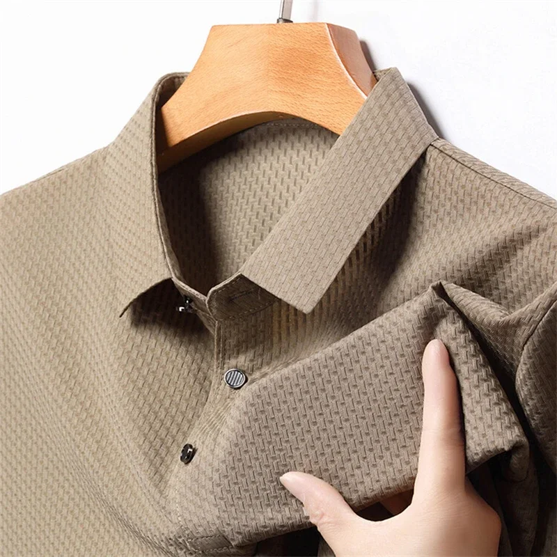 2026 Men's Ice Silk Short Sleeve Polo Shirt Breathable Waffle Texture Summer Casual Top