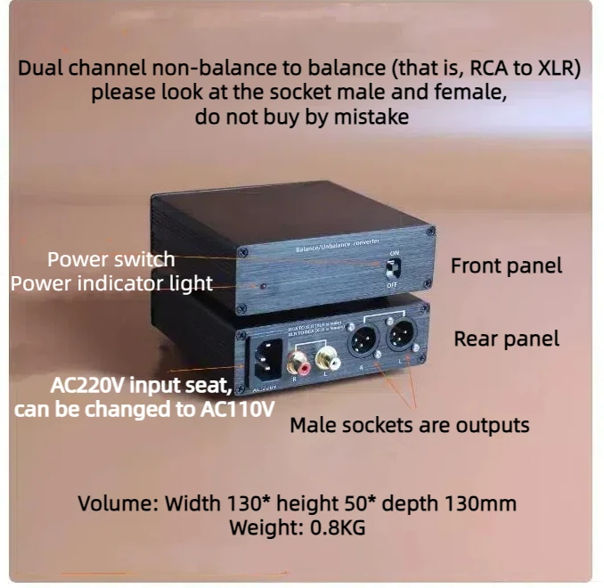 XLR Balanced to RCA Non-balanced /RCA Non-balanced to XLR Balanced/Dedicated IC or Audio Cow Converter