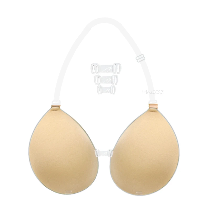 Invisible Adhesive Bra for Women Backless Strapless Push Up Sticky Silicone Wedding Underwear with Transparent Strap Reusable