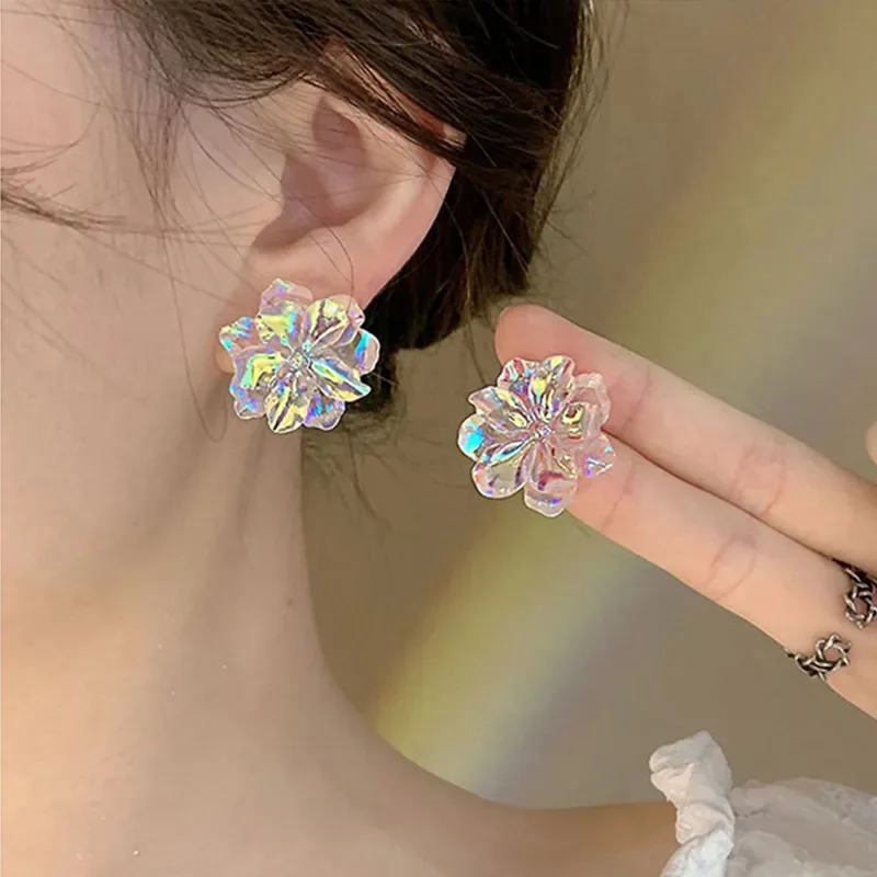 Color Acrylic Flowers Earrings European And American Style Personalized Fashion Earrings Ladies Girls Travel Wedding Accessories