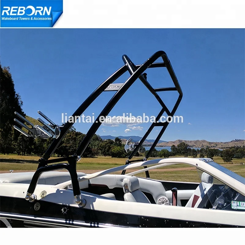 Reborn Launch X Wakeboard Tower Glossy Black Fast Install & Fold Down Boat Tower