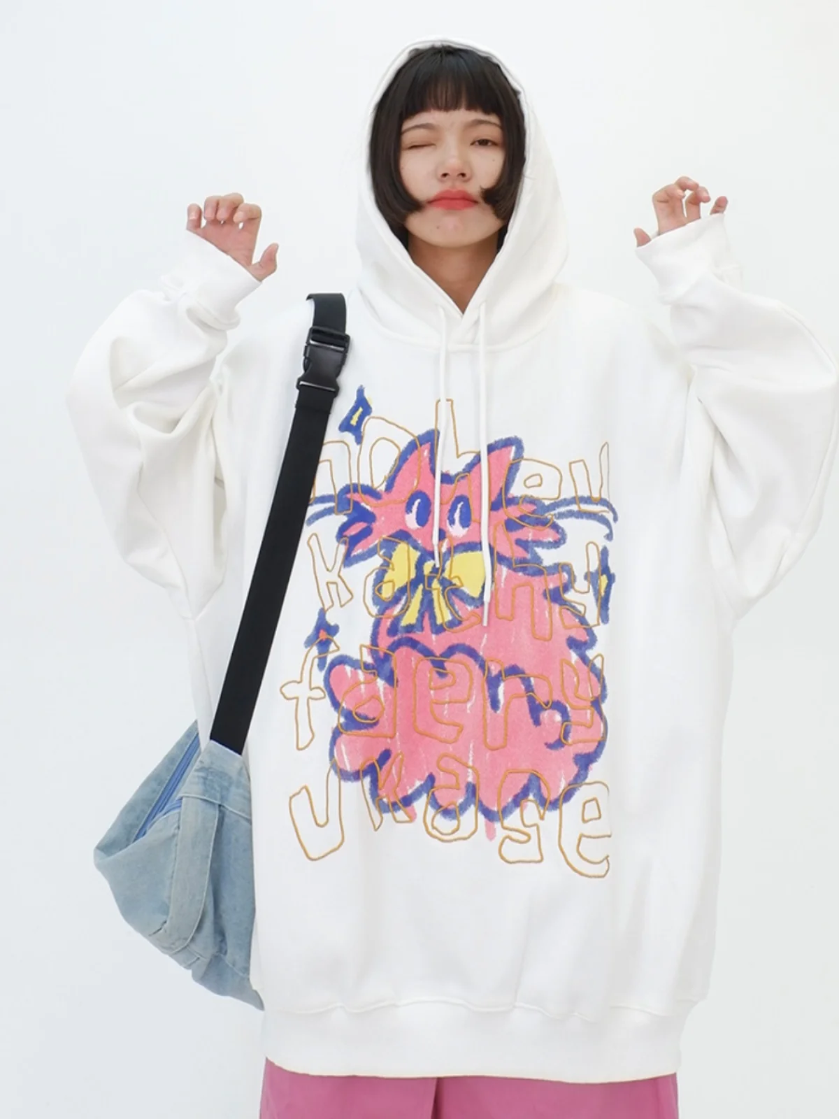 

Creative kitten plush hooded sweatshirts for women's autumn/winter 2023 new loose Pullovers fitting bf hip-hop top Hoodies