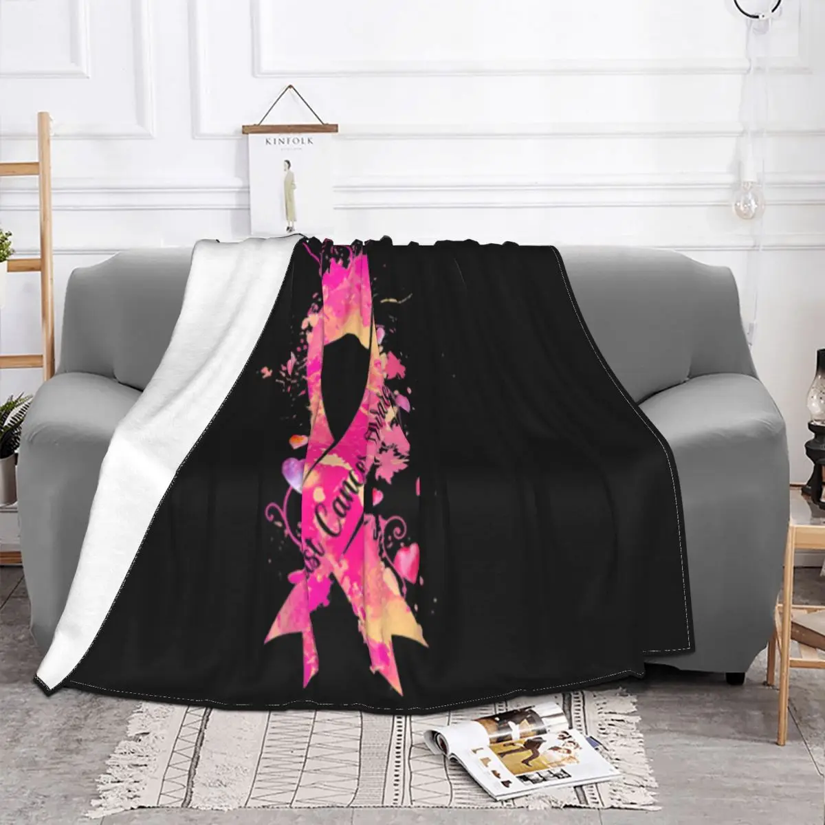 Womens Pink Ribbon Breast Cancer Awareness Middle Aged Streetwear Low Price Fresh Design Punk Throw Blanket