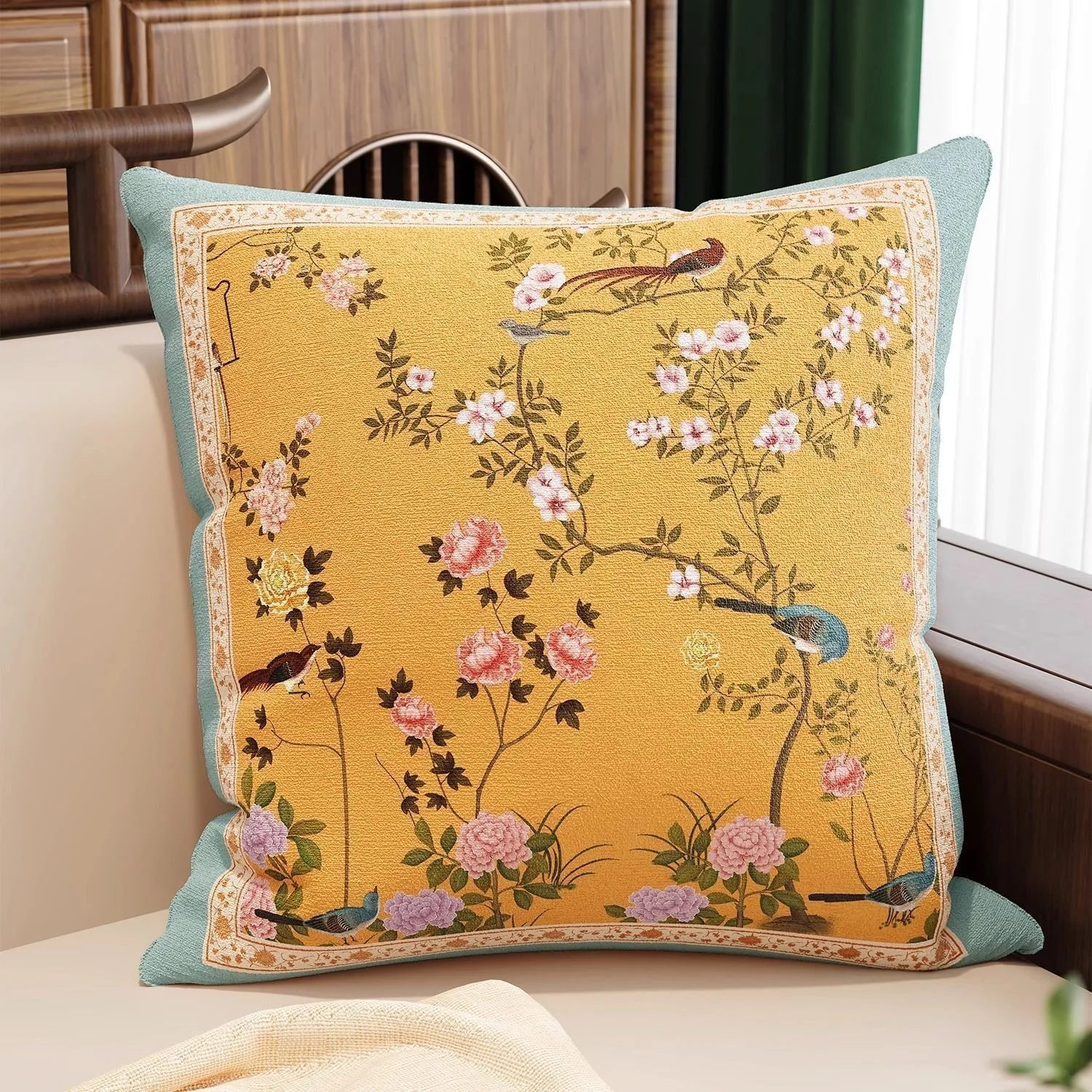 New Chinese Pillow Cover Light Luxury Living Room Sofa Cushion Cover Bedroom Bedside Pillowcase Waist Pillow