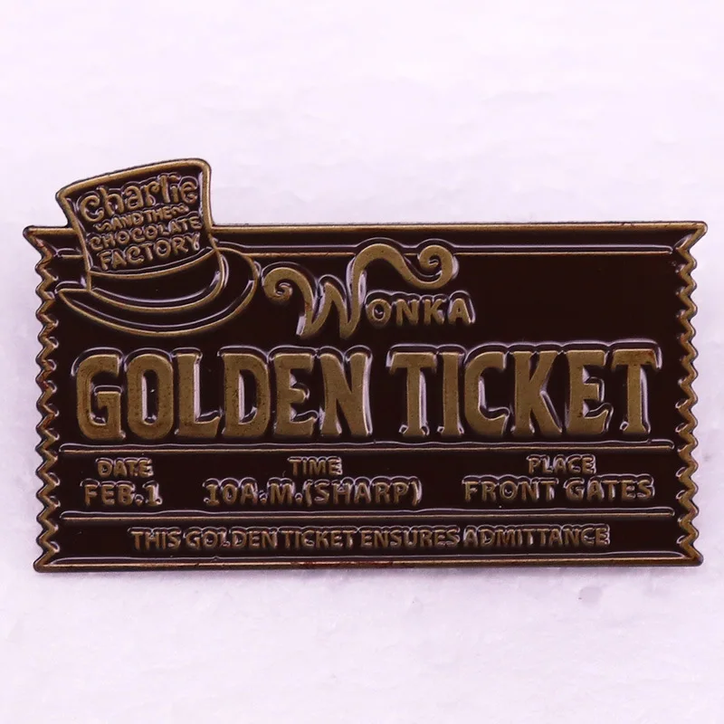 C4556 Golden Ticket Movie Enamel Brooches Cool Pins Clothes Backpack Lapel Badges Fashion Jewelry Accessories For Friends Gifts