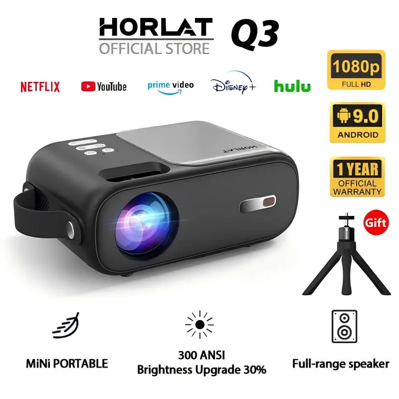 HORLAT Mini Projector Android Beamer 12000Lumens Full HD Portable Pocket Proyector Mini Beamer 5G Dual WiFi Home Video Theater