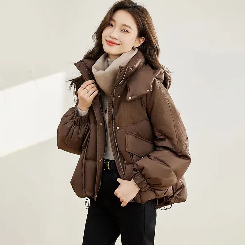 Nouvelle veste polaire ample en coton pour femme, veste d'hiver chaude, Parka à capuche, vêtements d'extérieur, vestes matelassées froides, noir