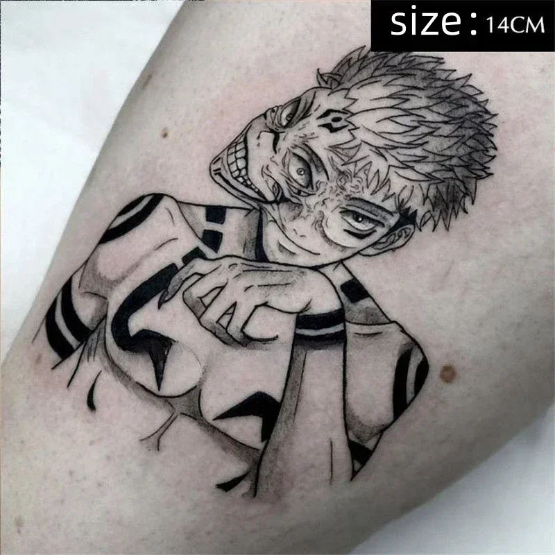 

Black Jujutsu Kaisen Anime Temporary Tattoos Cartoon Ryomen Sukuna Black Cosplay Body Art Waterproof Fake Tattoo Sticker