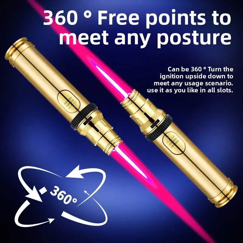 

Бутановая зажигалка 360° ° Использование предохранительного замка, металлическая уличная ветрозащитная турбинная горелка, струйный красный пламя, зажигалка, пистолет для барбекю, сварочный инструмент для сигар