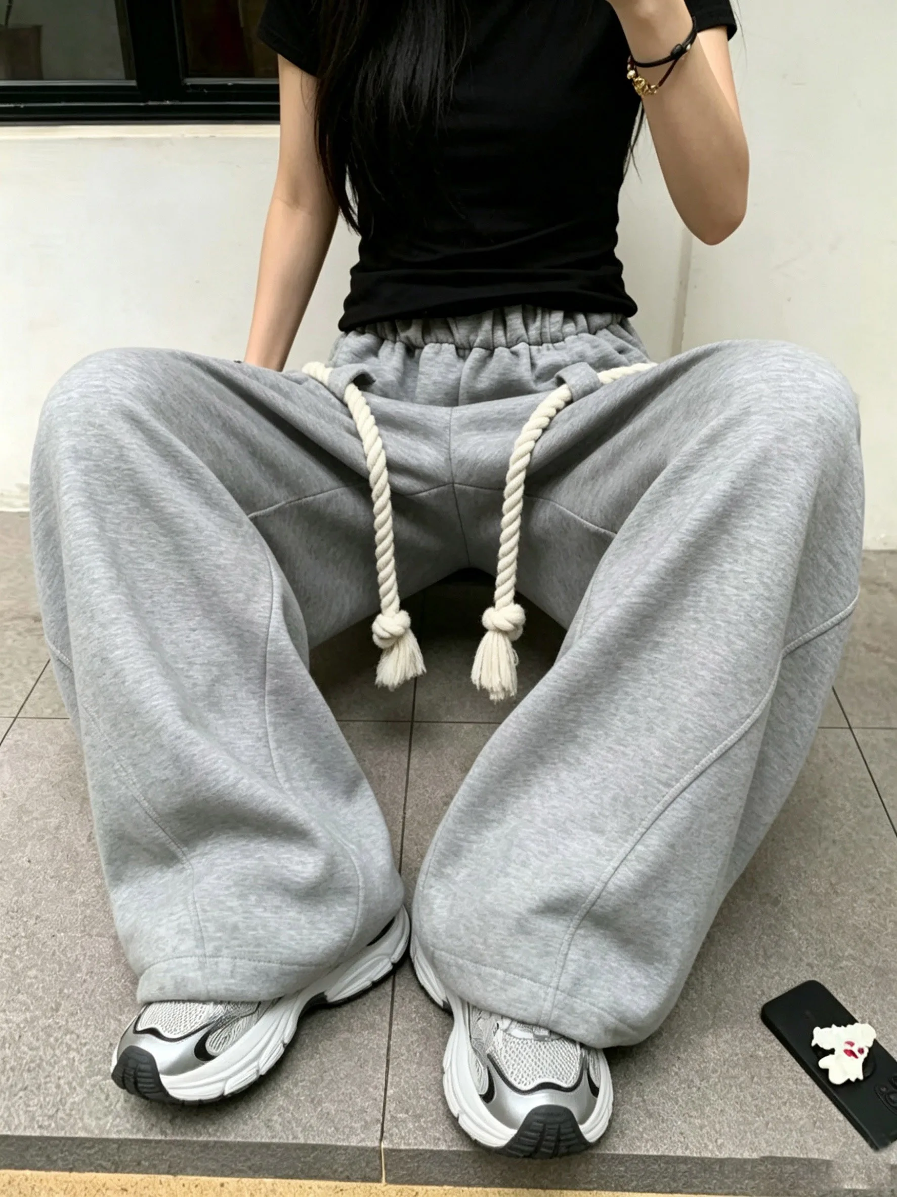 European and American design thick rope patchwork American sports street style winter thick padded loose curved knife wide-leg s