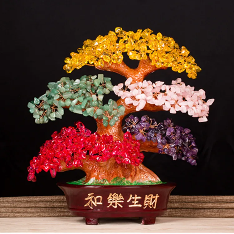 Bring wealth Good Luck Home Shop Company Money Drawing 5 color crystal jade Pachira money Tree FENG SHUI  statue talisman