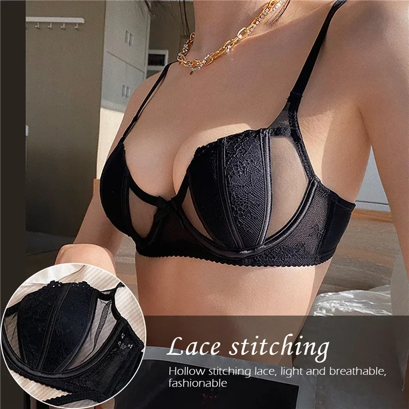 Lace Bras for Women Push Up Bra Deep V Underwear with Steel Ring Brassiere B C Cup Beauty Back Bralette Cup Sexy Thin Lingerie