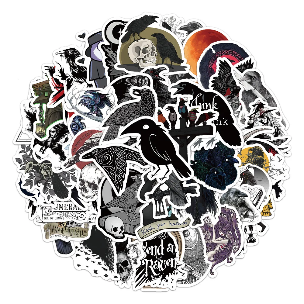 50PCS Goth Horror Skeleton Crow Stickers Decals DIY Graffiti Motorcycle Car Skateboard Waterproof Cool Sticker Pack