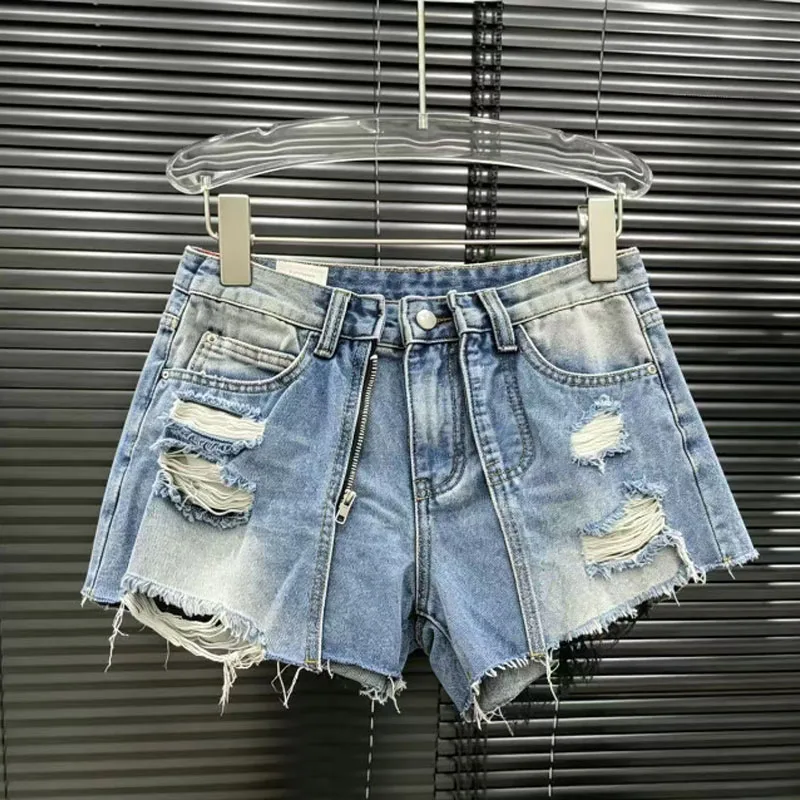 2026 New High Waist Ripped Hole Denim Shorts Women Streetwear Trend Distressed Raw Edge Casual Hot Pants Summer Vintage Shorts