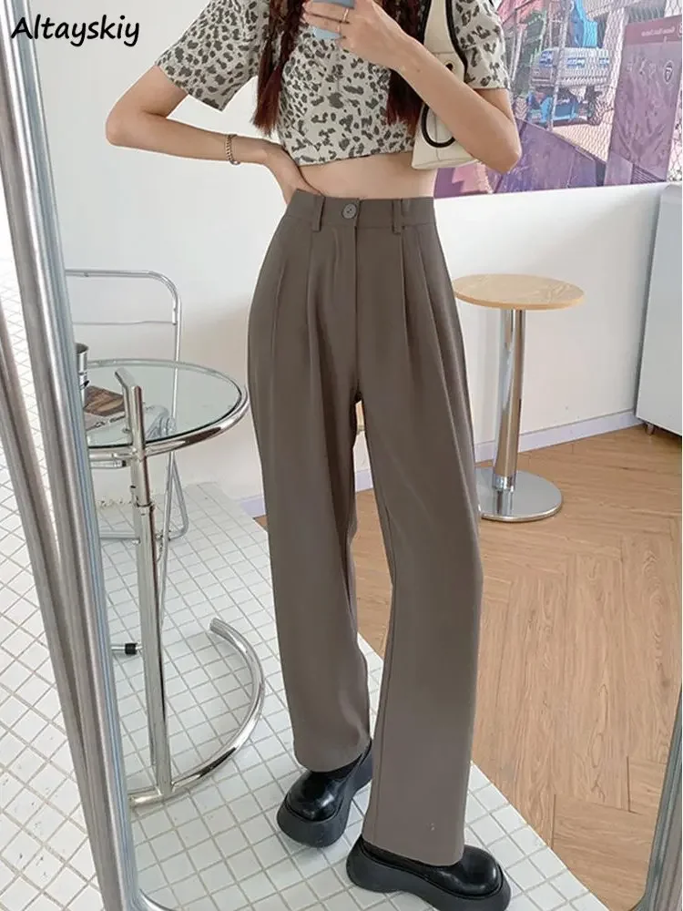 S-5XL 3 Colors Pants for Women Solid Minimalist High Waist All-match Full Length Elegant Korean Style Pantalones De Mujer Loose