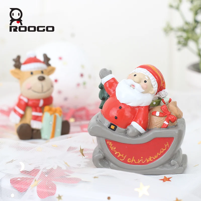 Roogo Santa Claus Resin Ornament Figurine Christmas Desktop Vehicle Christmas Tree Ornament Holiday Gift