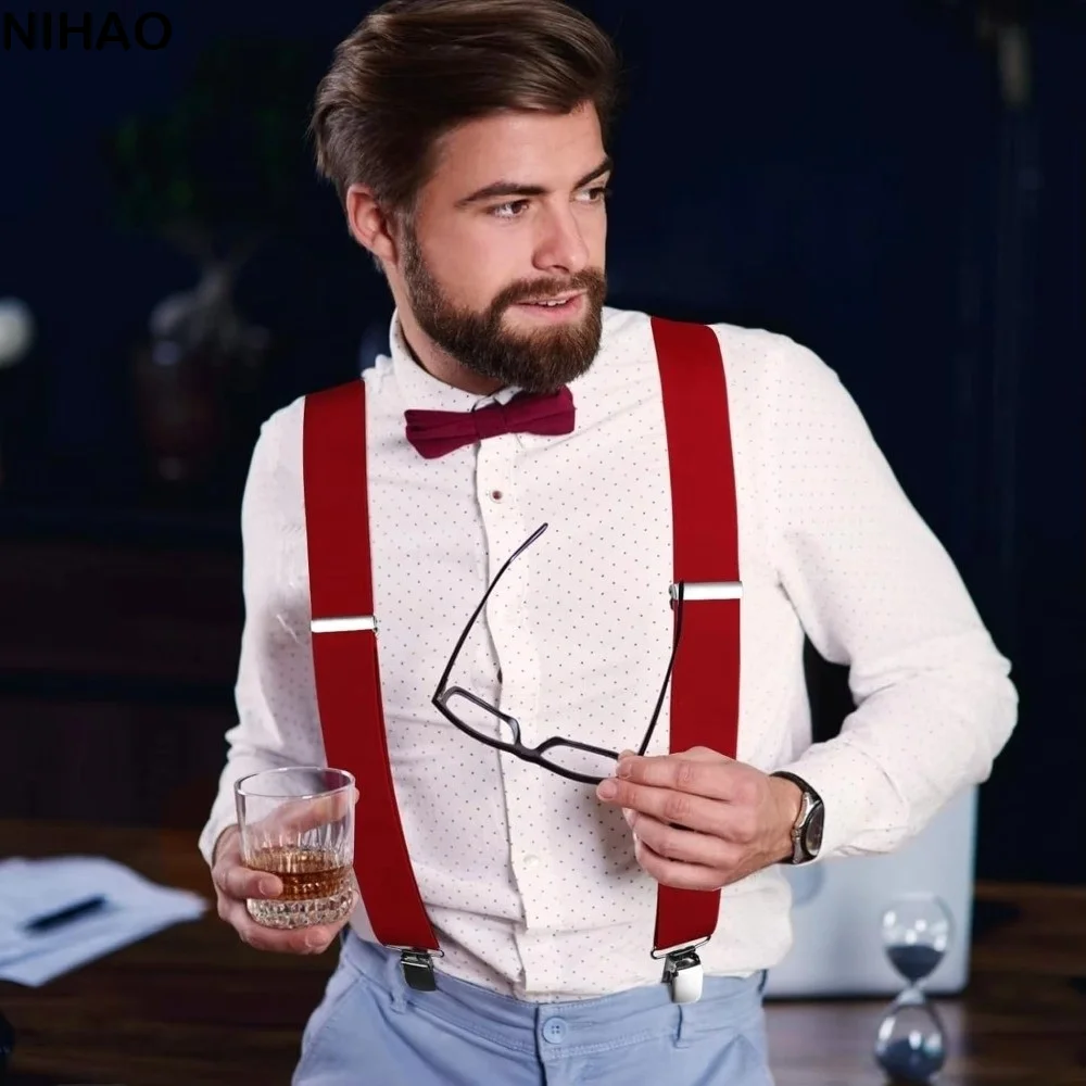 

Durable Solid Color Work Suspenders 5cm Wide High Elastic X-Type Suspenders Anti-slip Heavy Duty Elastic Pants Braces Men Gift
