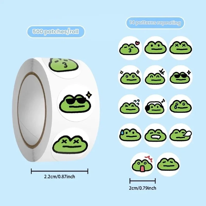 Lindas pegatinas de rollo de meme de rana, 500 pegatinas autoadhesivas de dibujos animados Emoji para álbum de recortes, diario, decoración de teléfono y portátil